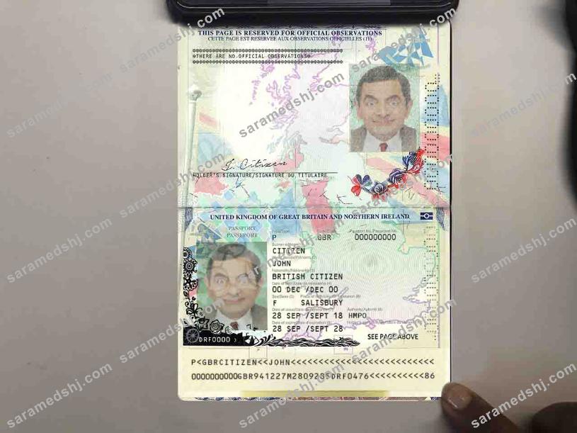 United Kingdom of Great Britain and Northern Ireland passport template in PSD format, + editable PSD photo look